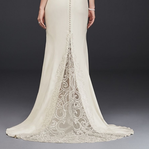 beaded illusion and crepe sheath wedding dress Beautiful Floral Illusion Lace Applique Pearl Beaded Sparkly Mermaid Bridal Dress 44 main image 0